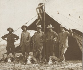 Left to right: Big game hunter R. J. Cuninghame, Kermit, Roosevelt, Smithsonian zoologist Edmund Heller, and assistant Hugh H. Heatley. Photo by Kermit Roosevelt, courtesy of Library of Congress