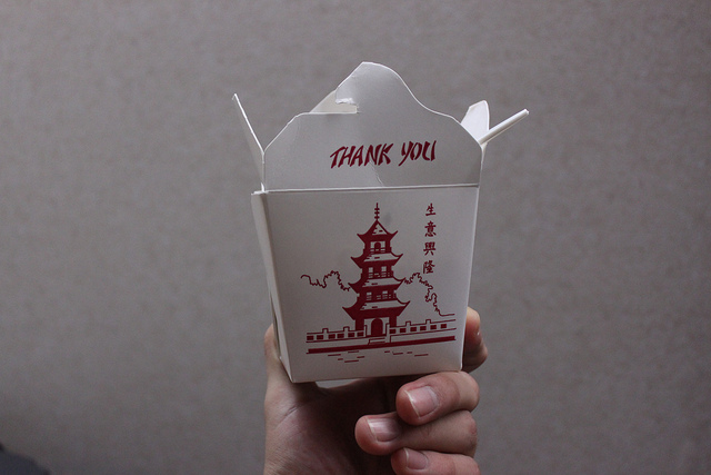 The ubiquitous Chinese takeout box. Photo by Flickr user gabrielsaldana, Creative Commons