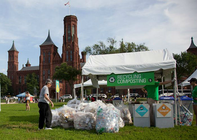 A resource recovery station on the National Mall at the 2014 Folklife Festival. Photo by Brian Barger, Ralph Rinzler Folklife Archives