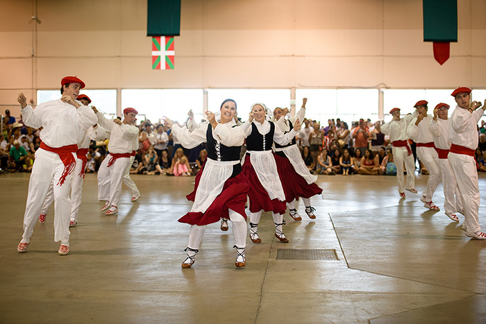 The Kern County Basque Club Dantzari Gazteak group performs at Jaialdi, a festival held in Boise, Idaho, once every five years. Photo by Linda Iriart