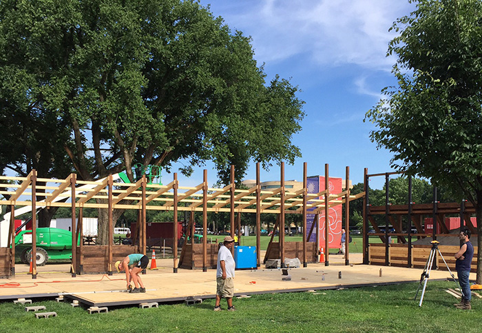 The Folklife Festival Frontoia under construction. Photo by Whitney Brown