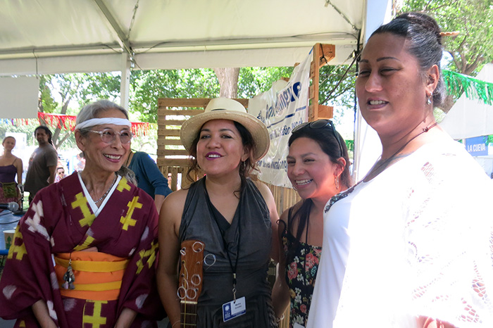 (L-R) Nobuko Miyamoto, Martha González, Chelis López, and Hina Wong-Kalu pose after their discussion session at the 2016 Folklife Festival. Photo by Sojin Kim