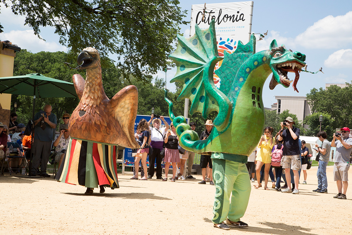 The beasts of Catalonia processed across the National Mall in a daily “cercavila” at the 2018 Smithsonian Folklife Festival.