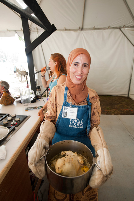 Fatima Akachmar demonstrates Moroccan cooking in the Peace Corps program area.