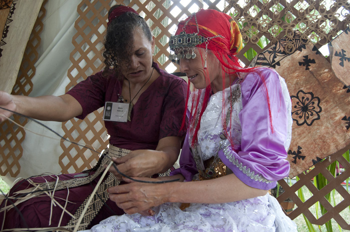Tongan weaver Mele Vaikeli and Moroccan weaver Khadija Ighilnassaf.