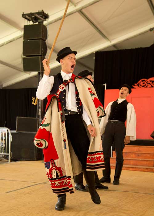 A performance of the multiethnic traditions of Szatmár on the Danubia Stage of the <i>Hungarian Heritage</i> program. Photo by Maggie Pelta-Pauls, Ralph Rinzler Folklife Archives