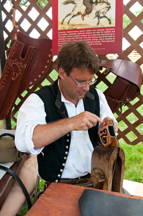 Leatherworking demonstration in the <i>Hungarian Heritage</i> program. Photo by Eliza Piccininni, Ralph Rinzler Folklife Archives