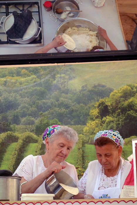 Ilona Bolvári and Ilona Bolvári preparing krumpli gombóc. Photo by Lili A. Kocsis