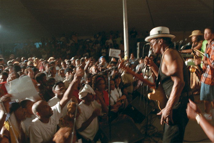 Chuck Brown performs at the Folklife Festival, 2000. Photo by Anthony Brown, Smithsonian Center for Folklife and Cultural Heritage