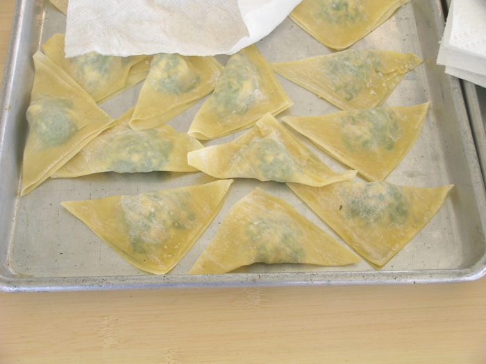 Wontons await a hot oil bath at the Test Kitchen.