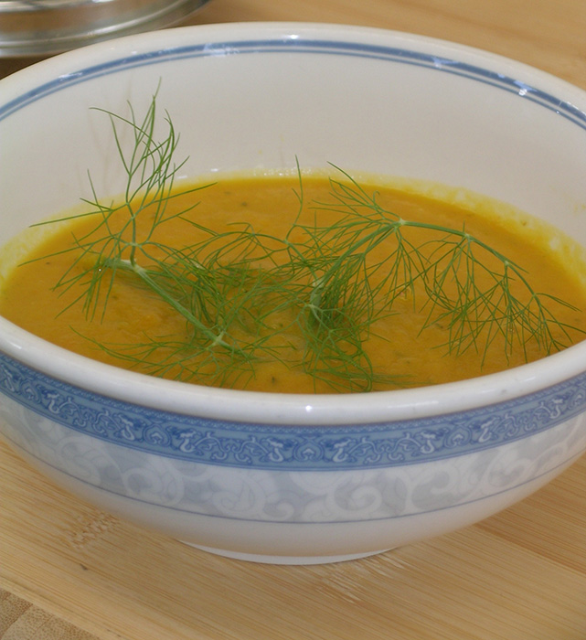 This butternut squash soup is a perfect way to showcase seasonal and specialty crops.