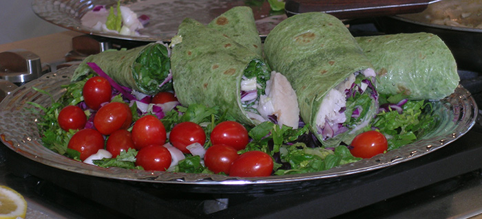 These fresh tilapia wraps are filled with healthy produce.