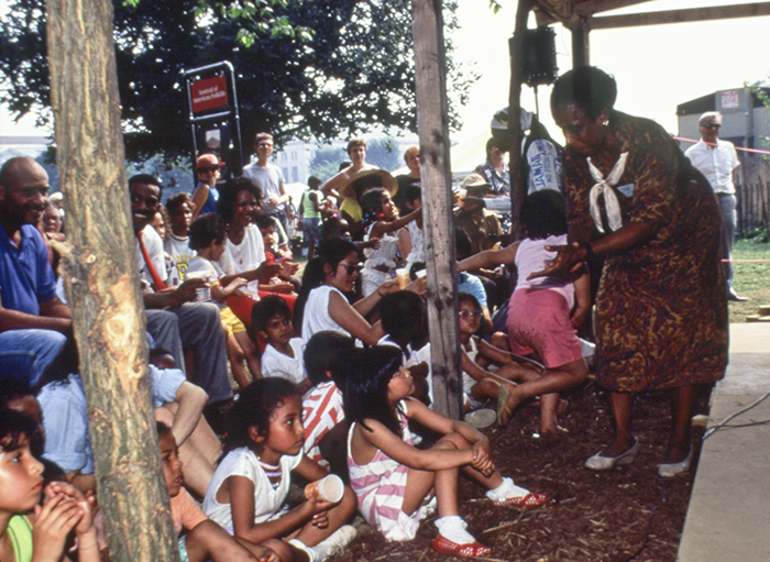 Olive Lewin presenting at the 1989 Smithsonian Folklife Festival program The Caribbean: Cultural Encounters in the New World. Ralph Rinzler Folklife Archives and Collections, Smithsonian Institution