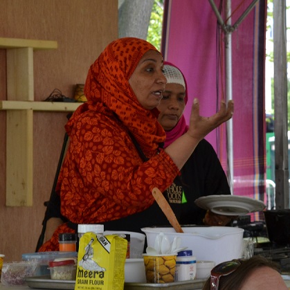 Fatma Ali Busaidy explains the art of Swahili cooking as she makes bhaija (fried sweets) and potato dumplings.