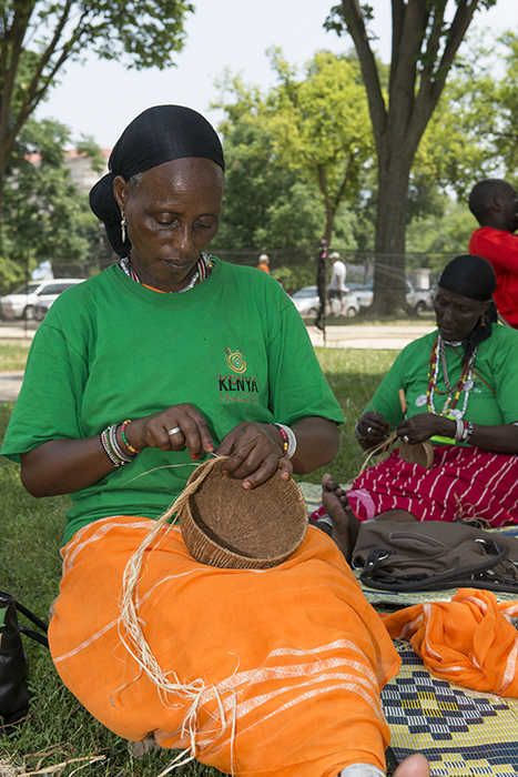 Basket weaving with Teresia Mbula Kimei and Lucy Agutu Okudo.