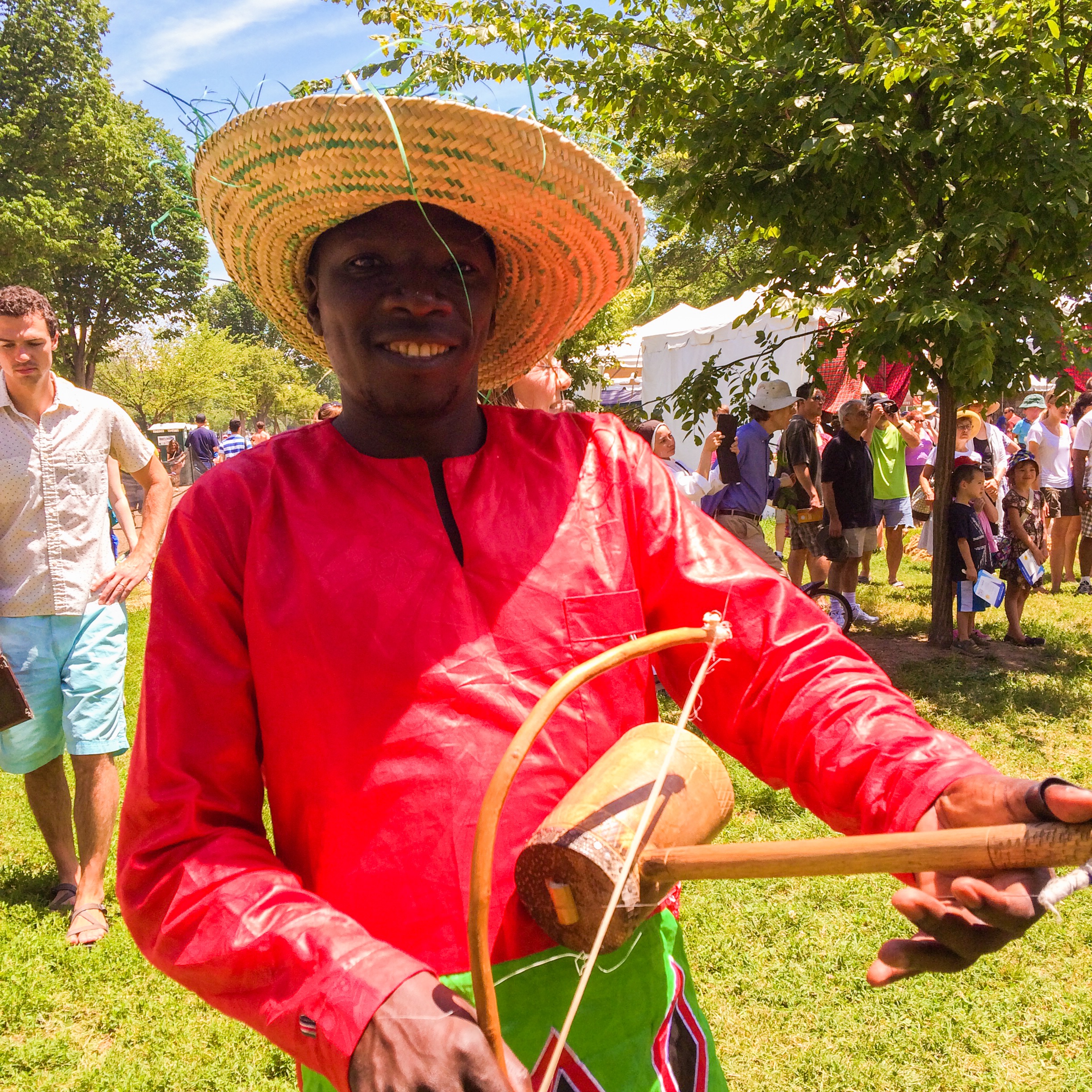 George Achieng' Odero of Kenge Kenge with his orutu and a brilliant smile.