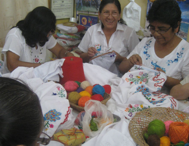 Monsefú embroiderers create garments for Marinera dancers. Photo by Jackie Flanagan Pangelinan, Ralph Rinzler Folklife Archives