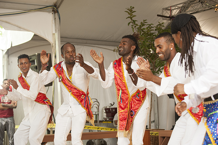 Members of the Afro-Peruvian performance group Tutuma showcased percussive zapateado dance. Photo by Walter Larrimore, Ralph Rinzler Folklife Archives