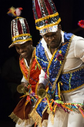 Dancers from Afro-Peruvian group Tutuma performed in glittering sashes and hats. Photo by Michelle Arbeit, Ralph Rinzler Folklife Archives