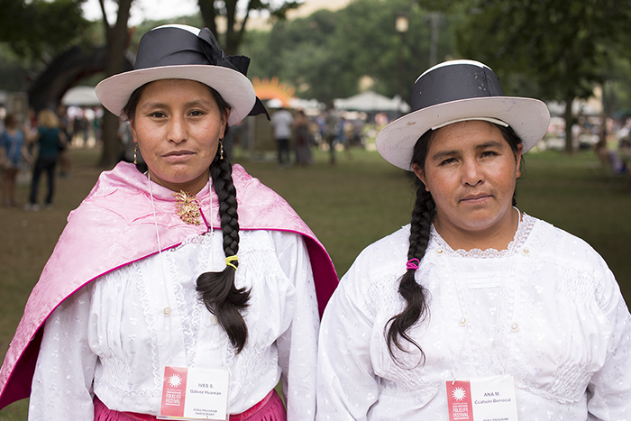 Ives Sandra Gálvez and Ana María Ccahuin are cooks and artisans with the La Chacra: Quinoa Farming group. Photo by Pruitt Allen, Ralph Rinzler Folklife Archives 