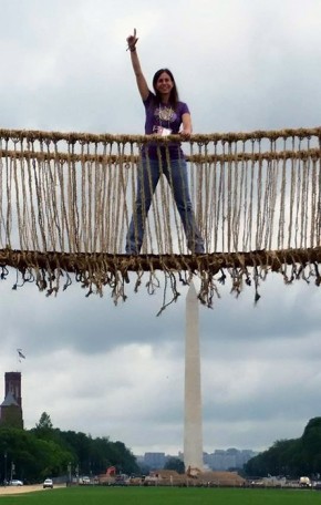 Julie Freundt on the Q'eswachaka Bridge, the morning after closing day. Photo courtesy of Sally Van de Water