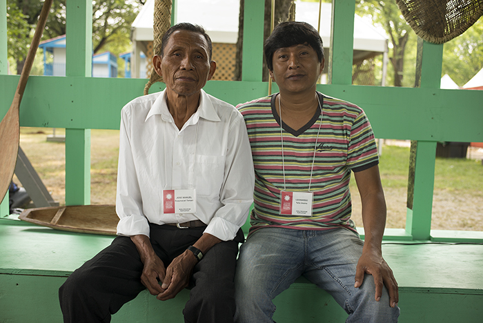 Radio Ucamara director Leonardo Tello (right) with Ikuari School instructor José Manuel Huaymacari. Photo by Vivianne Peckham, Ralph Rinzler Folklife Archives
