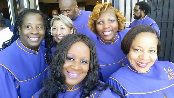 Nancy Sekizawa poses with other members of the Unity Choir of the Los Angeles AME Church. Photo courtesy of Nancy Sekizawa