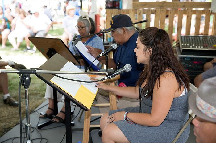 In The Studio, Preston Arrow-weed led a reading of his radio drama-in-progress, Yuha Tribal Justice. Photo by Francisco Guerra, Ralph Rinzler Folklife Archives