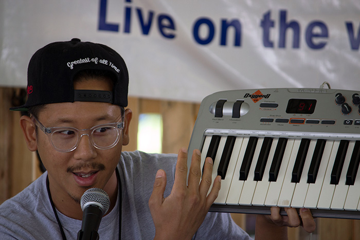 DJ Phatrick was super stoked to demonstrate his beat making skills by remixed a recording of fellow <em>Sounds of California</em> participant Low Leaf. Photo by Charlotte Krohn, Ralph Rinzler Folklife Archives