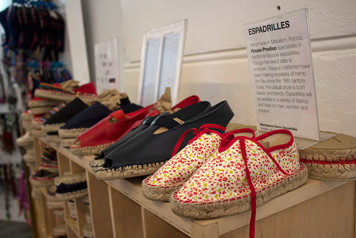 PRODISO left their <em>espadrille</em> tent to show off their products in the Festival Marketplace. Photo by Charlotte Krohn, Ralph Rinzler Folklife Archives