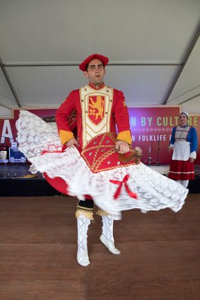 The members of Gauden Bat range in age from fourteen to thirty. Today they brought their intricate steps and costumes to the Musika eta Dantza Etxea. Photo by Francisco Guerra, Ralph Rinzler Folklife Archives