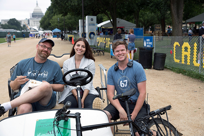 Meet some of the Folklife Festival staff! Julia Avery-Shapiro (middle) is our accessibility coordinator, ensuring that the site is wheelchair-accessible and that as many events as possible have ASL interpreters and real-time captioning. Bill Yarbrough and Justin Hensley lead our operations team, making sure everything happens efficiently, promptly, and safely. Photo by Francisco Guerra, Ralph Rinzler Folklife Archives