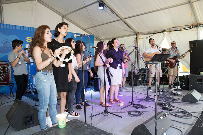 The TmbaTa youth band from Yerevan joined Los Angeles band Armenian Public Radio at the Sounds of California Stage & Plaza. See them together to hear a musical conversation between home country and diaspora communities. Photo by Francisco Guerra, Ralph Rinzler Folklife Archives