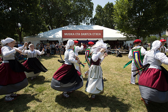 Zazpiak Bat is a youth dance group based at the San Francisco Basque Cultural Center. Find them on the Musika eta Dantza Etxea, Frontoia, or on Sunday at the Sounds of California Stage & Plaza. Photo by Francisco Guerra, Ralph Rinzler Folklife Archives