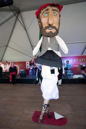 The Dantzari Gazteak dancers from Kern County brought along a "bighead," a popular Basque festival costume. Photo by Francisco Guerra, Ralph Rinzler Folklife Archives