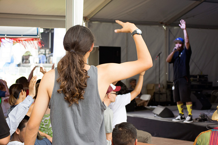 Raymond Martinez, here with the Kumeyaay community, enjoyed the performance by Bambu and DJ Phatrick in the "Filipino American Soundscapes" performance. Photo by Jason Smith, Ralph Rinzler Folklife Archives