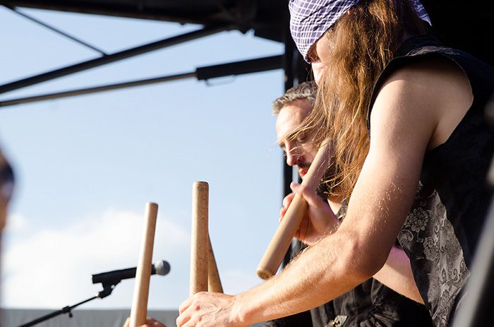 Kalakan kicked off the evening concert with a mix of traditional Basque and contemporary percussion on the Ralph Rinzler Concert Stage. Photo by Josh Weilepp, Ralph Rinzler Folklife Archives