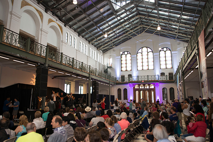 Music and dance performances continued inside the west wing of the Arts and Industries Building. Visitors said <em>agur</em> (goodbye) to Basque American rock band Amuma Says No, who head back to Boise, Idaho, tomorrow. Photo by Walter Larrimore, Ralph Rinzler Folklife Archives