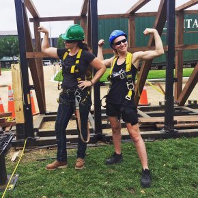 Carpenter Whitney Brown and exhibit worker Anna Kann showing off their hard work. Photo courtesy of Whitney Brown