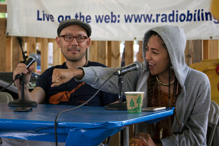 Oliver Wang (left) moderates a session with artist Low Leaf in The Studio. Photo by Charlotte Krohn, Ralph Rinzler Folklife Archives
