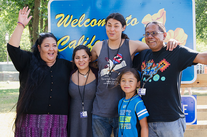 Stan's family joined him in Washington to represent the Kumeyaay: (L-R) Marta Rodriguez, Maricella Rodriguez, Raymond Martinez, and Hwaa Hawk. Photo by Josh Weilepp, Ralph Rinzler Folklife Archives