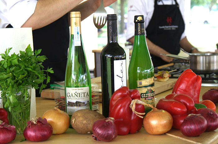 Fresh produce and Basque cider on hand in the Ostatua Kitchen. Photo by Josh Weilepp, Ralph Rinzler Folklife Archives