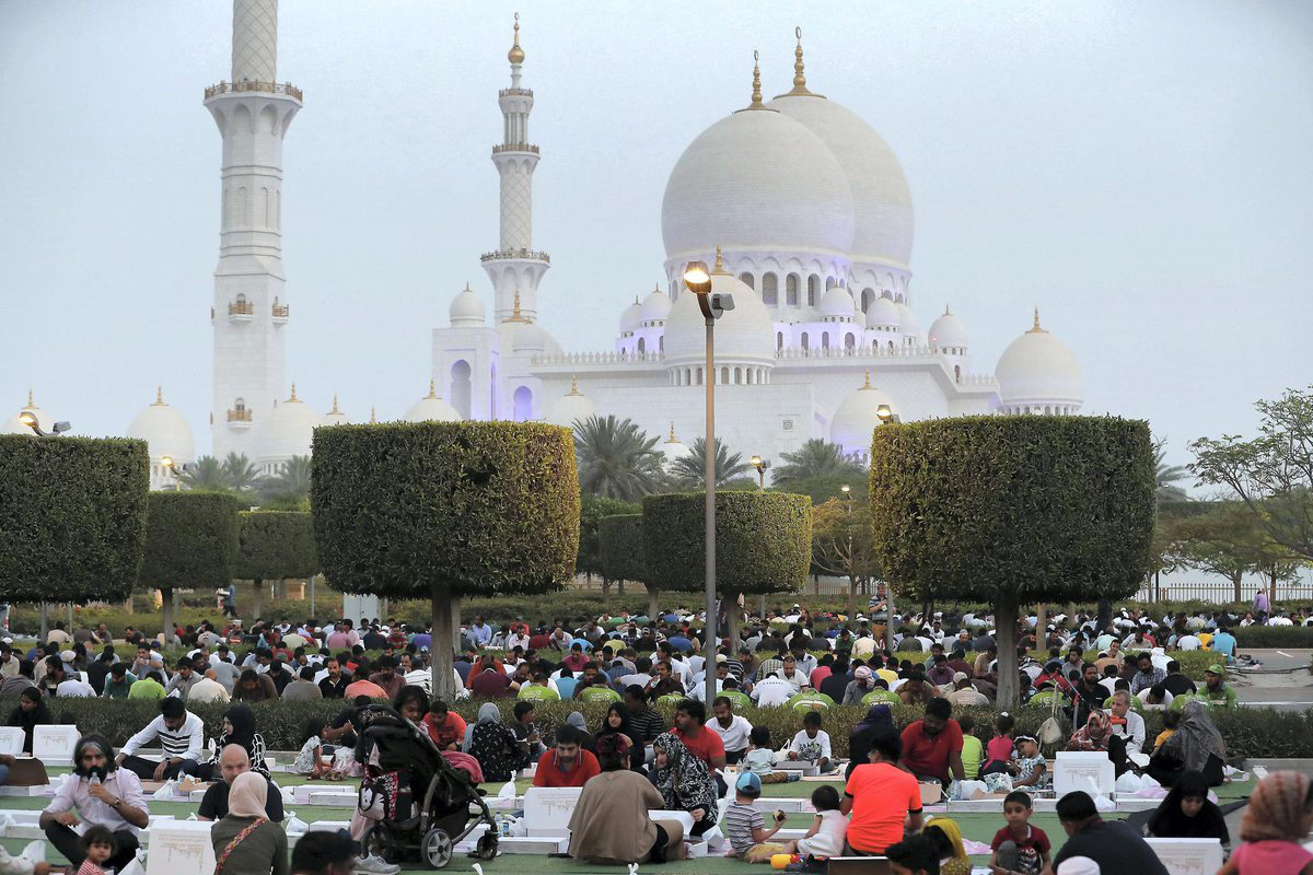 Families gather for a community iftar, or fast-breaking meal, outside the Sheikh Zayed Mosque in Abu Dhabi, United Arab Emirates. Photo courtesy of the Embassy of the United Arab Emirates in Washington, DC