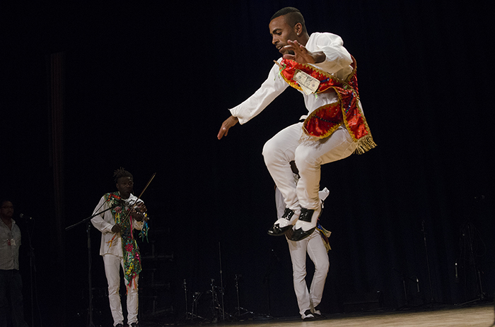 Tutuma kicked off the day in the Rasmuson Theater with an acrobatic display of zapateado (percussive footwork). Photo by Josh Weilepp, Ralph Rinzler Folklife Archives